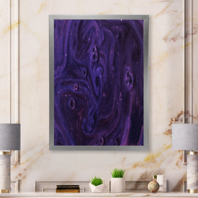 Peinture abstraite mauve foncé - art mural moderne sur toile, H 44 po x l 34 po x P 1,5 po, Cadre photo argenté
