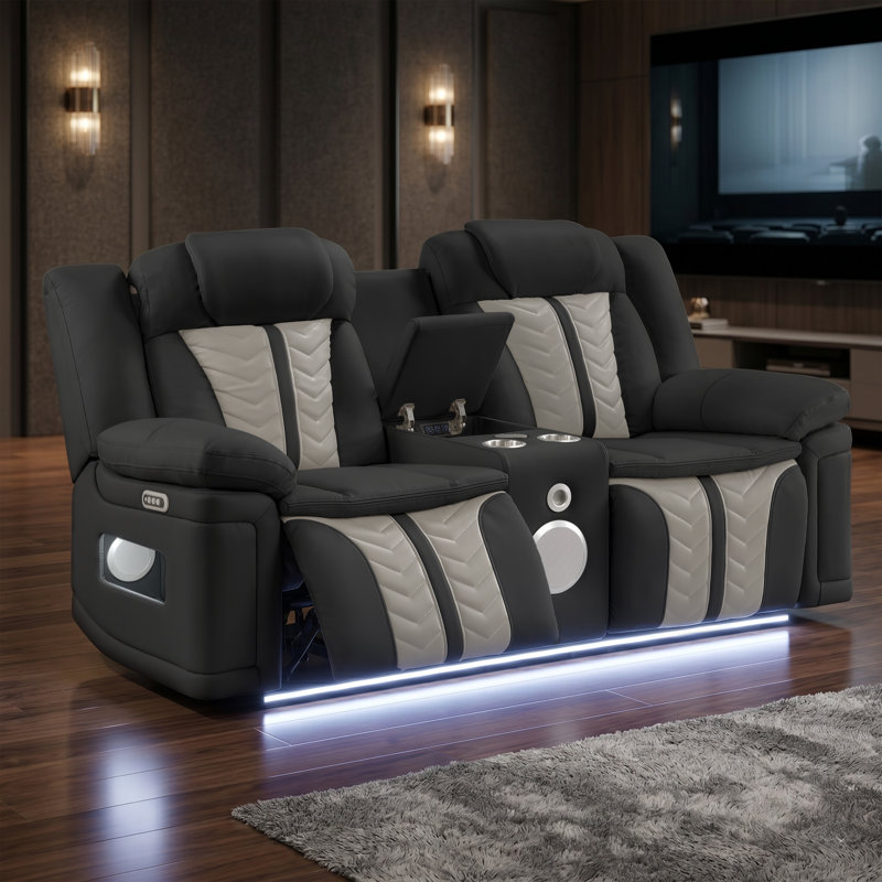 Causeuse de cinéma inclinable électrique Apex avec haut-parleurs Bluetooth, appuis-tête électriques et éclairage à DEL