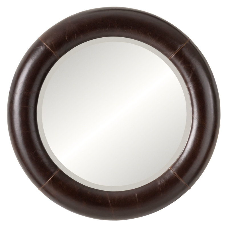 Telluride Round Leather Beveled Mirror