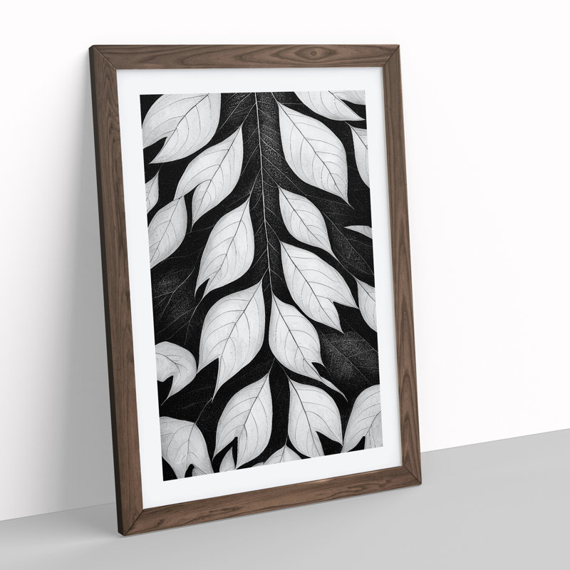Monochrome Leaves - Framed Print, 46cm H x 34cm W x 2cm D, Walnut