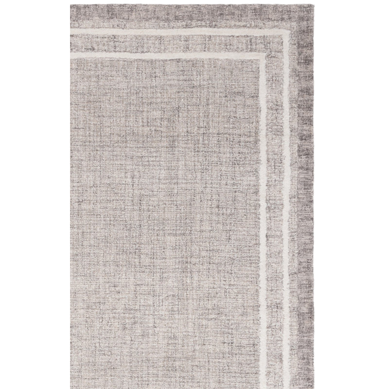Faheema Ebony Hand Tufted Wool/Cotton Rug in Ivory/Grey, Rectangle 3' x 5'