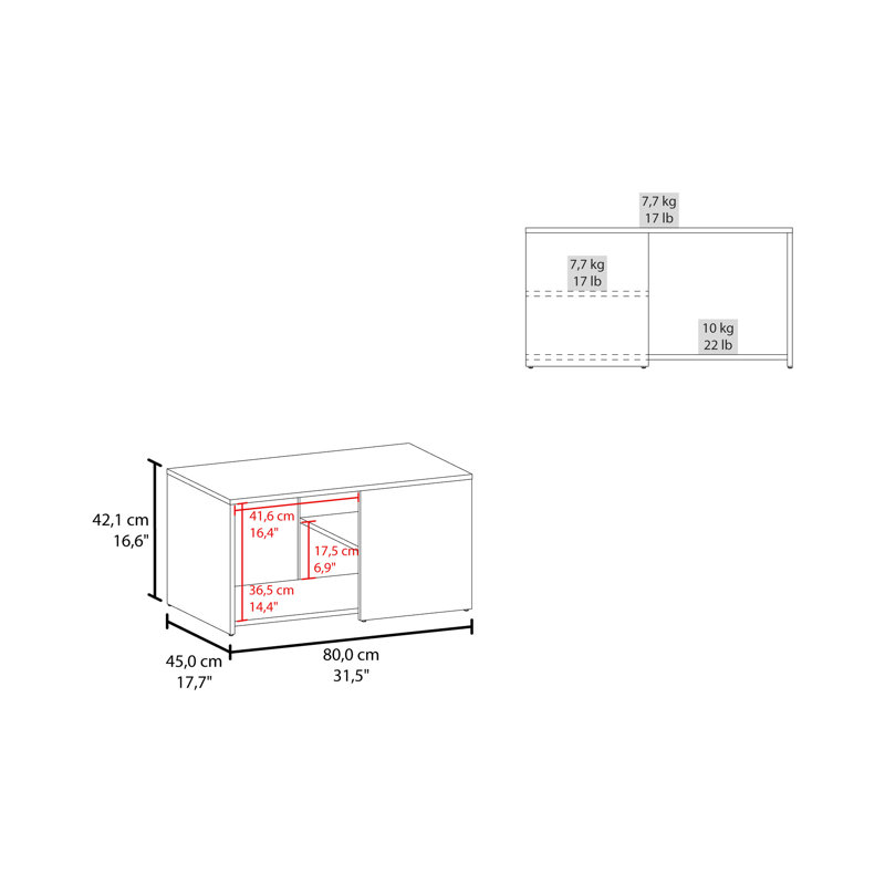 Table basse rectangulaire de 16,28 po de hauteur - 30,75 po de largeur, chêne naturel blanc, chêne polyvalent X 16,28 po, moderne, peu encombrante