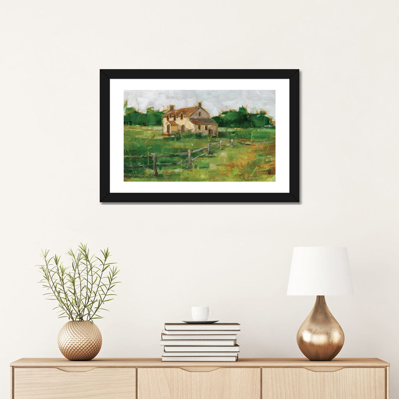 «Countryside Home II» par Ethan Harper - reproduction d'art, H 16 po x l 24 po x P 1 po, Papier encadré noir, Blanc