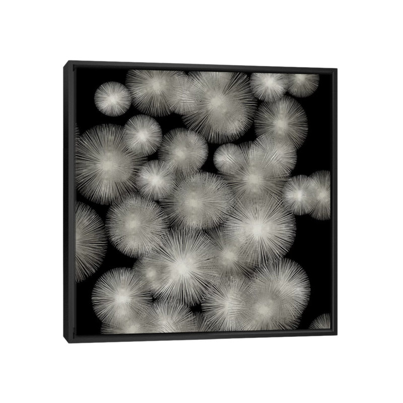 « silver soleil burst », impression sur toile tendue, H 26 po x l 26 po x P 1,5 po, Toile avec cadre flottant noir