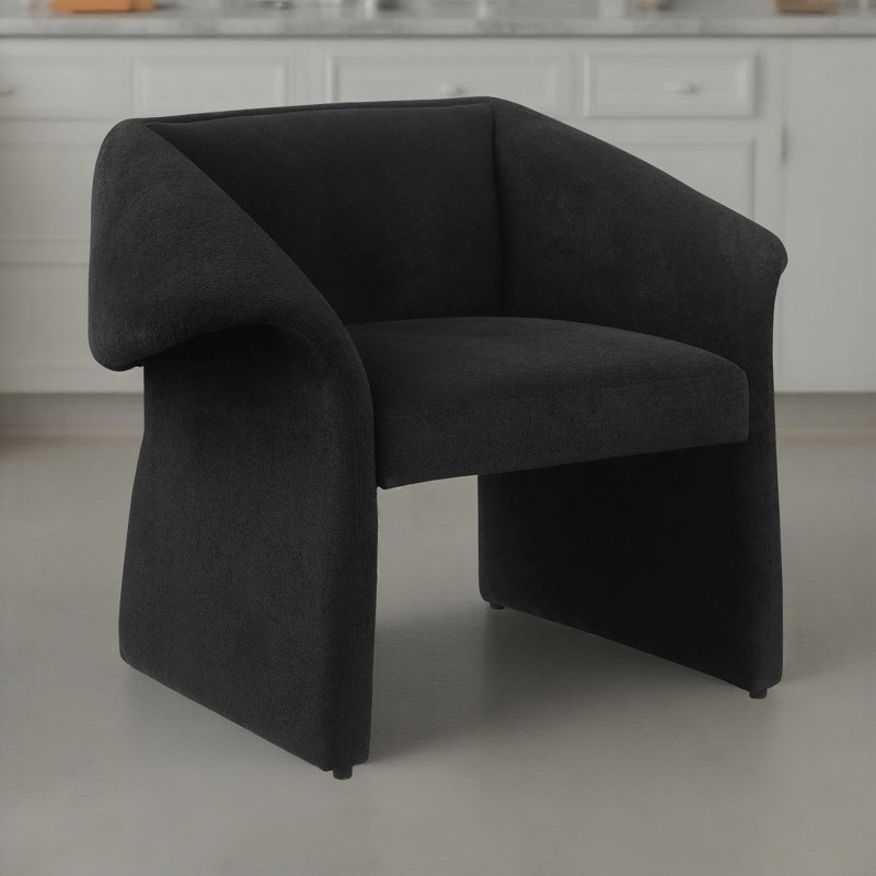 Chaise d'appoint Allena, accoudoirs inclinés contemporains, tissu classique, Tissu noir