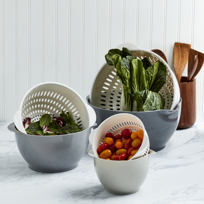 Basic Essentials Mixing Bowls with Colanders Set, Gray