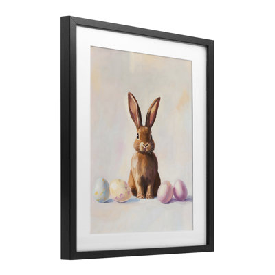 Lapin de Pâques avec œufs pastel, reproduction sous verre, conception de The Prints Vibe