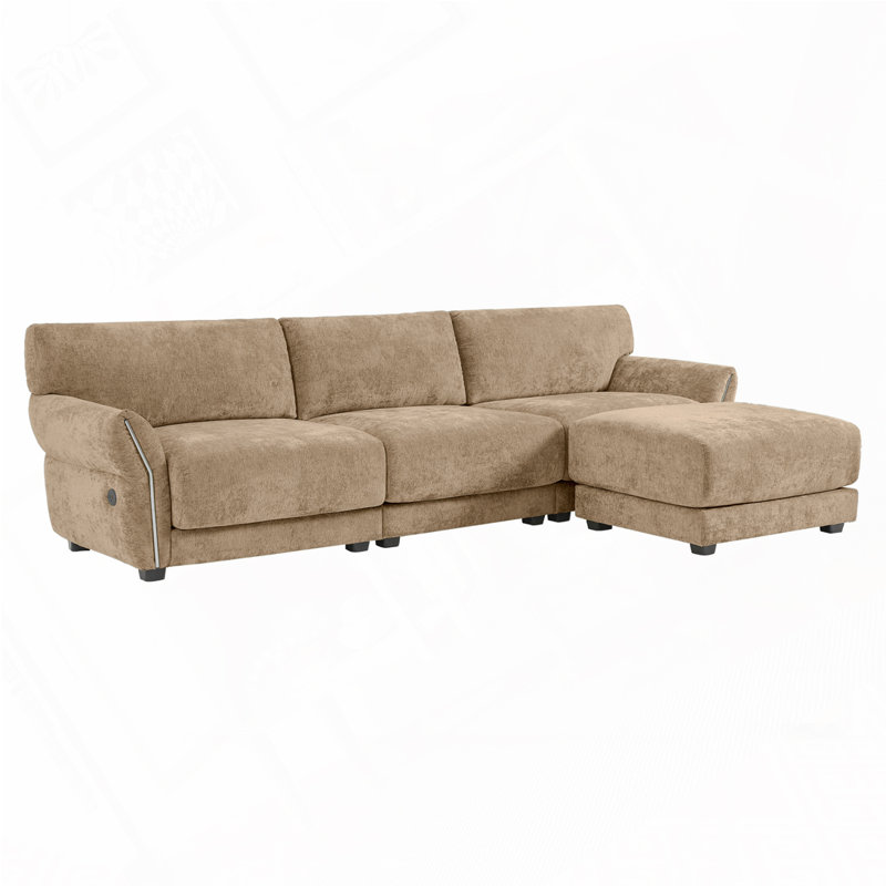Chenille Fabric 110" Modular Sectional Sofa with Ottoman,USB and Type-C Charger, Khaki Chenille
