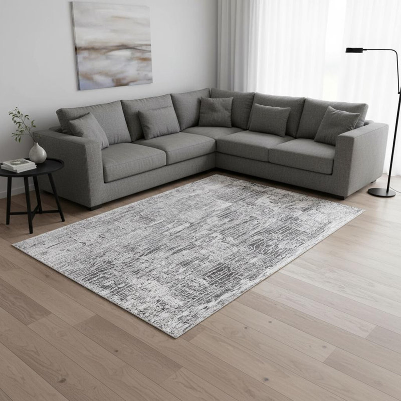 Tapis abstrait gris et bleu 9 pi x 12 pi