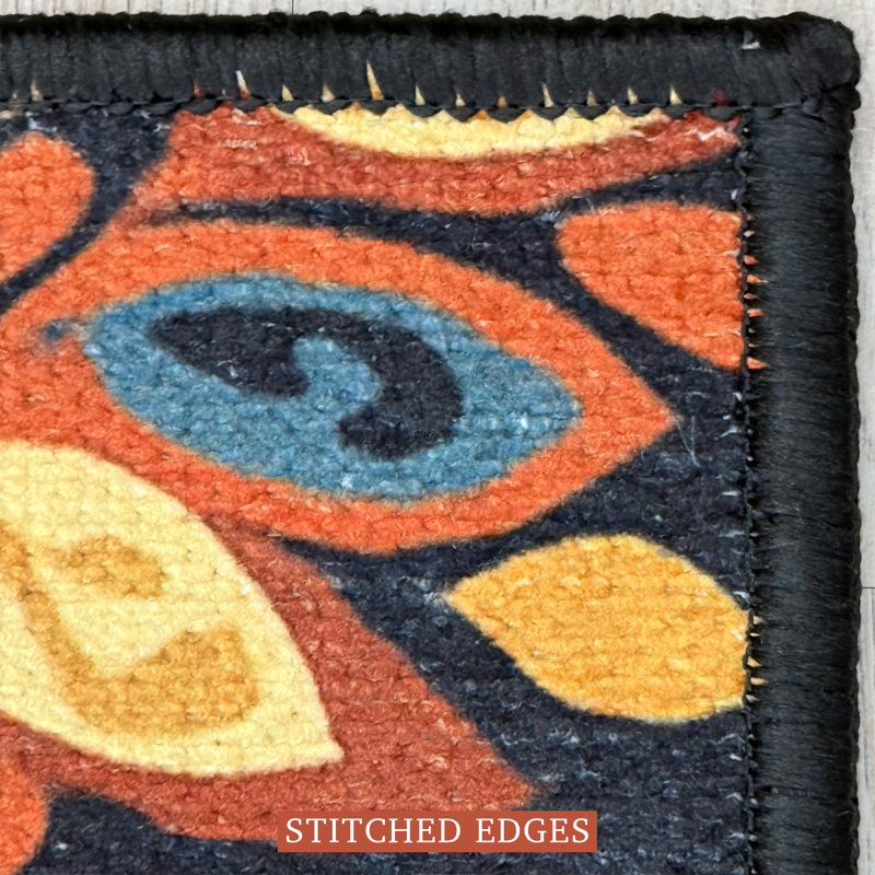 Custom Size Machine Printed Oriental Floral Black Design Runner Rug by Feet, Runner 2'2" x 35'