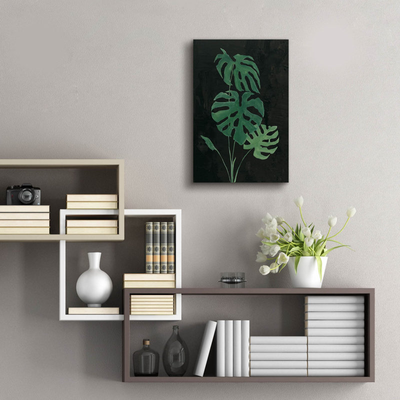 «Palm Botanical 1 Black» par Julia Purinton, art mural en verre acrylique, H 24 po x l 16 po x P 0,2 po