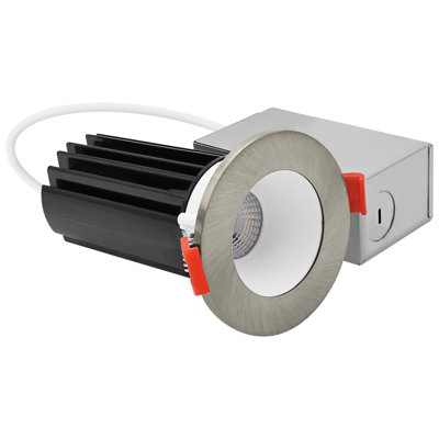 LUXRITE 2 In. LED Recessed Light, Deep Regressed Canless Light, Round Brushed Nickel Interchangeable Trim, 5CCT, 1000LM, 15W, CRI80, Dimmable