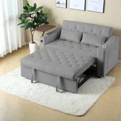 Multifunctional Light Gray Velvet Sleeper Sofas, Modern Design