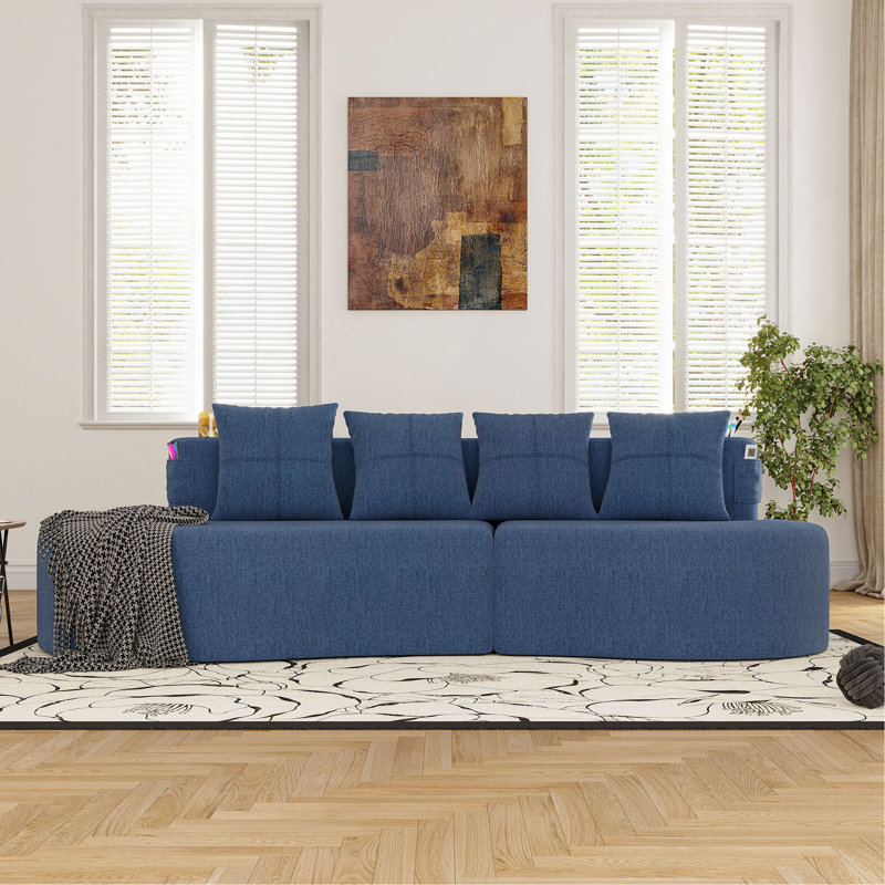 Canapé modulaire incurvé moderne 3 places, Chenille bleue marine