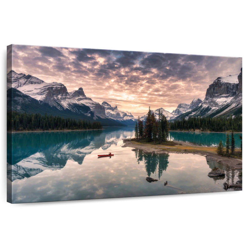 Alvord faisant du canot sur le lac Maligne, H 30 po x l 45 po