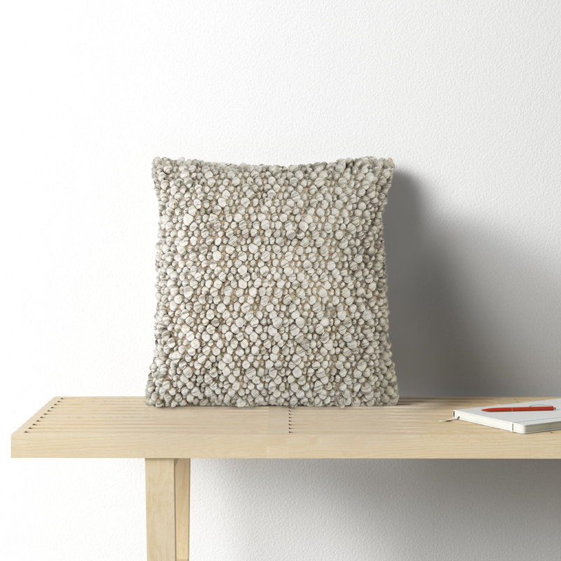 Upson Embroidered Wool Blend Throw Pillow, Light Gray, Down