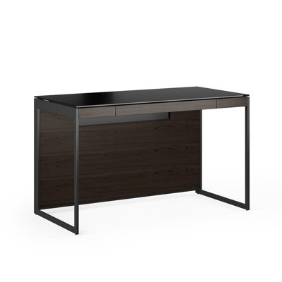 Sequel Desk With Back Panel - Charcoal Stained Ash, Black Metal