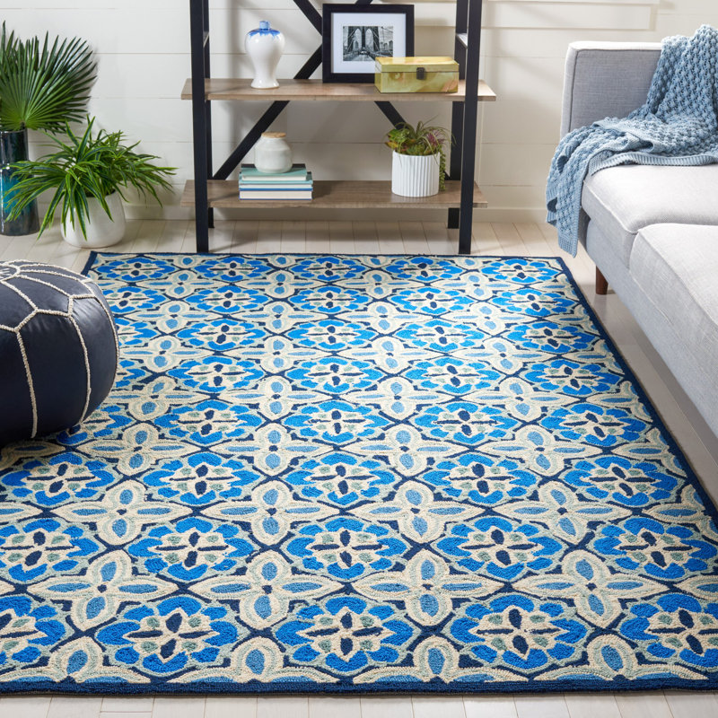 Tapis bleu crocheté à la main Childers, Rectangle 8 pi x 10 pi