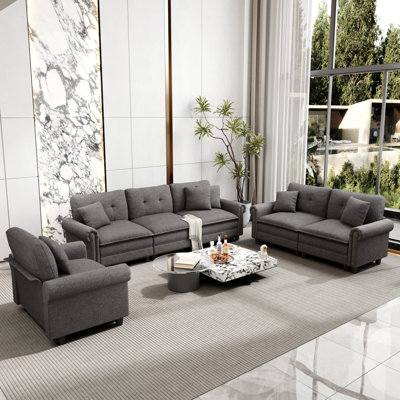 Ensemble de canapé modulaire rembourré 3 pièces avec garniture cloutée, ensemble de canapé surdimensionné avec canapé, causeuse et fauteuil