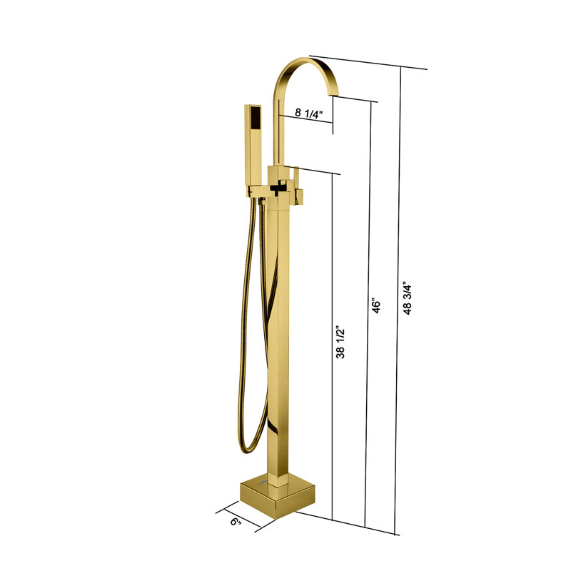 Robinet de baignoire autoportant avec douche à main - Métal haut, or brossé brillant dans l'unité de finition anticorrosion à main