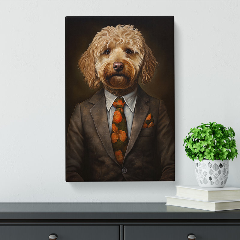 Labradoodle In A Suit Painting No.5 - Single Picture Frame Print, 50cm H x 35cm W x 3cm D