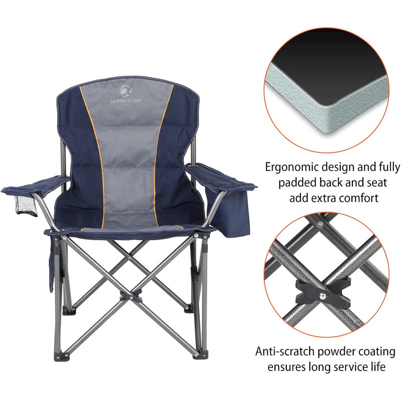 Chaise de camping pliante surdimensionnée, chaises de jardin portatives robustes avec sac isotherme, poche latérale et porte-gobelet, chaises pliantes pour soutien extérieur