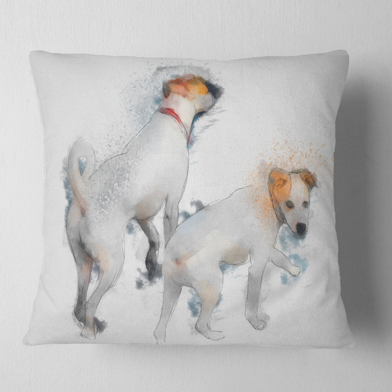 Chiens blancs élégants qui marchent - Coussin imprimé animal, 16 po x 1 po, Coussin décoratif