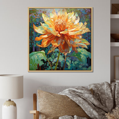 «Blossoming Yellow Chrysanthemum In Lake Retro I», reproduction sur toile