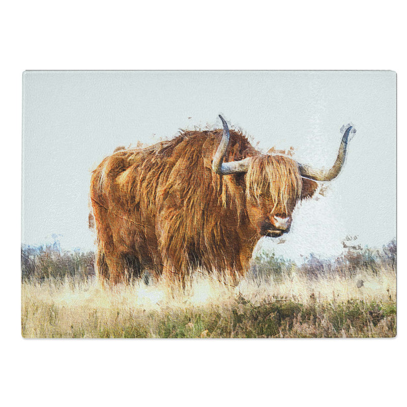 Glass Majestic Highland Cow in Abstract Chopping Board, 28.5 cm W x 20 cm L