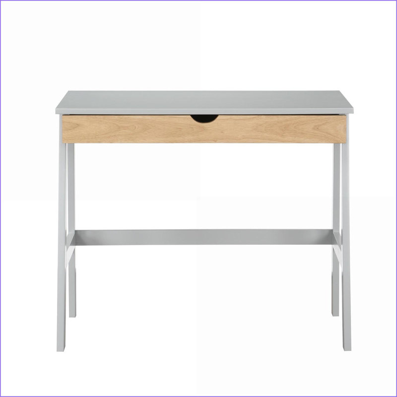 Desks | Hilton Home Office Desk with Large Drawer, Gray/Natural | Solid Wood | Easy Assembly, Gray