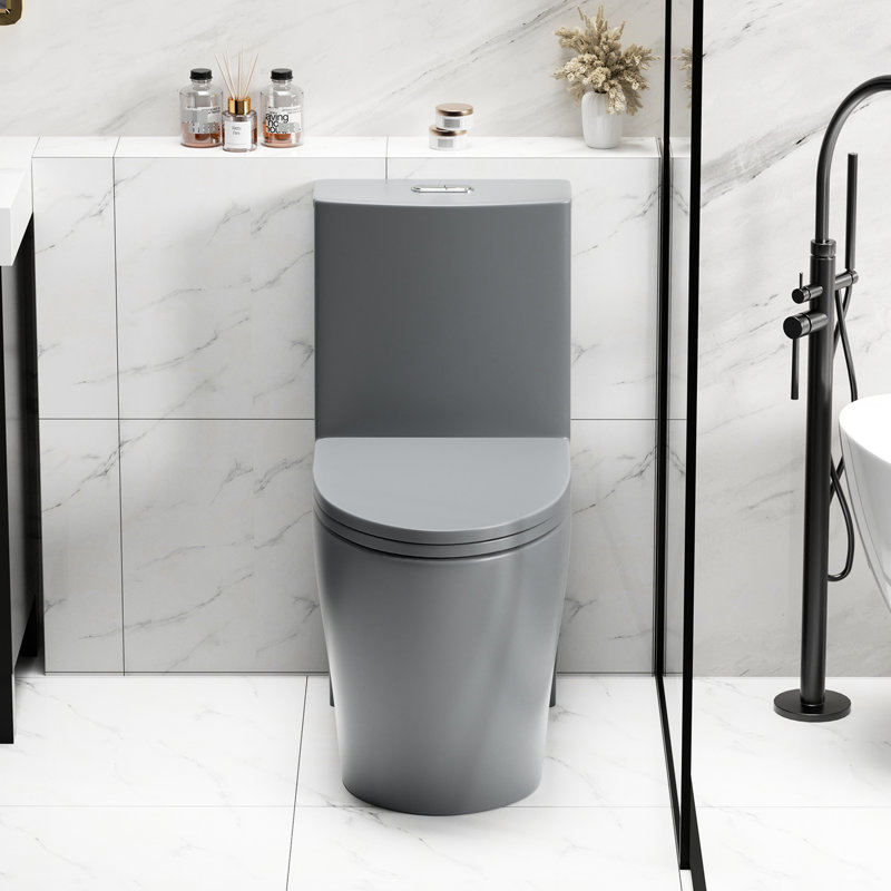 Toilette en céramique grise 001. Siège à double chasse 1,1 / 1,6. Eau, bol allongé. Hauteur pour la hauteur de la salle de bain,