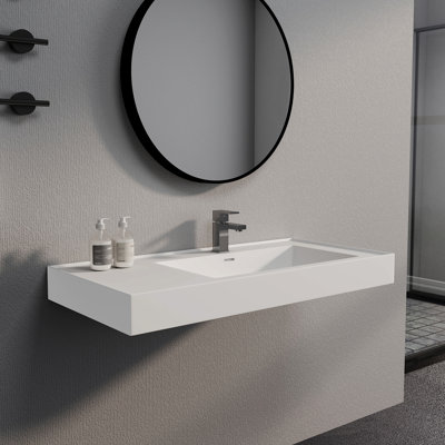 39'' Rectangular Stone Resin Bathroom Sink Wall-Mounted Vessel Sink