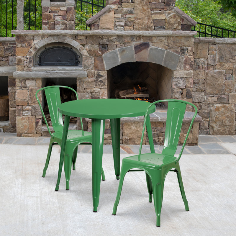 Brinson Round Steel Bistro Set, Green, 17.5"