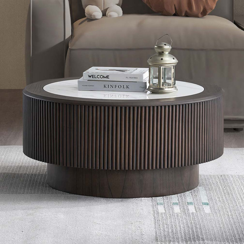 Table basse ronde avec piédestal robuste, H 15,94 po x L 35,43 po x l 35,43 po