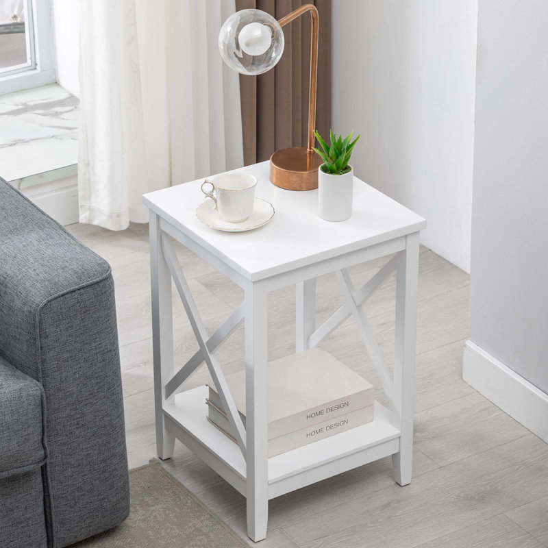 Table de bout en bois massif Chalon, Blanc