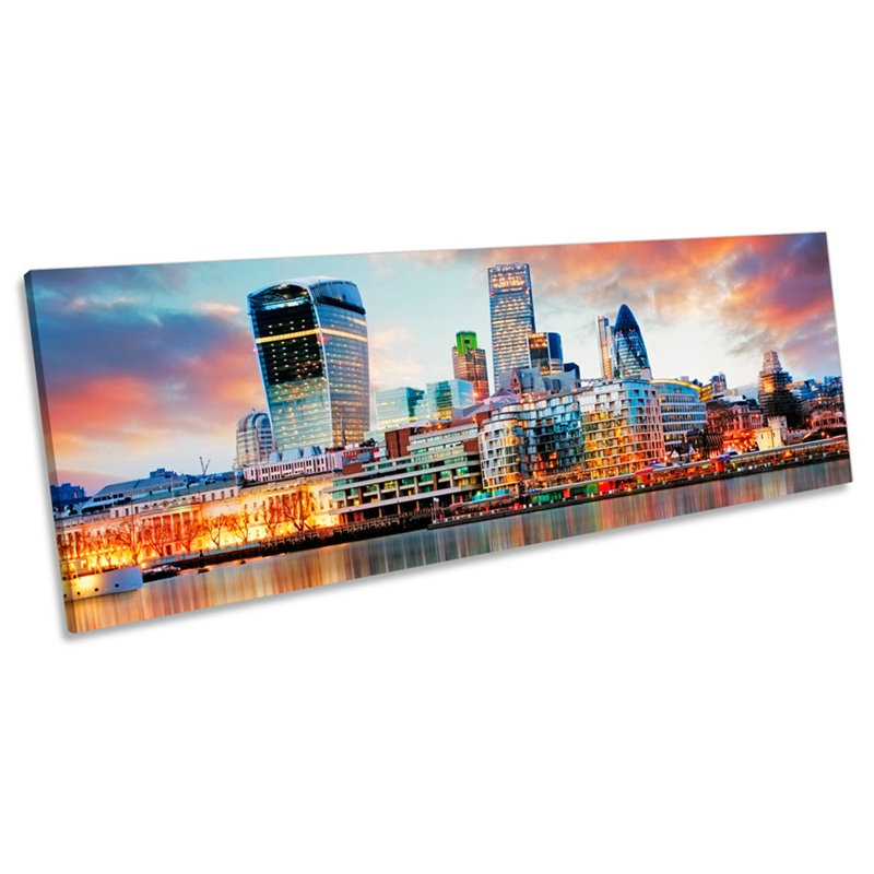 London Skyline Sunset City by Unknow - Wrapped Canvas Panoramic Print, 30.48cm H x 91.44cm W x 2cm D