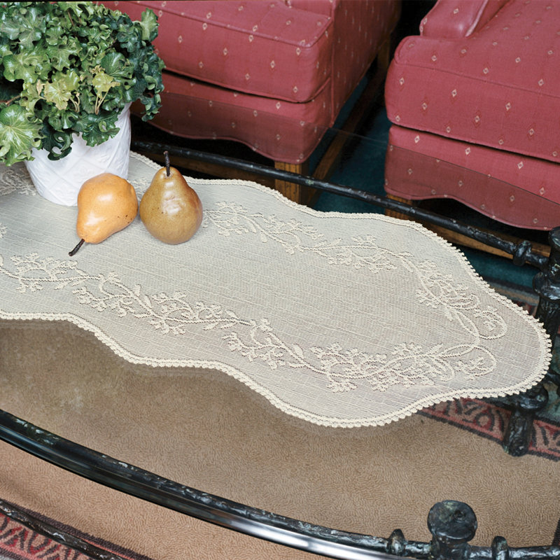 Medena Floral Oval Table Runner, 54" L x 14" W, Beige