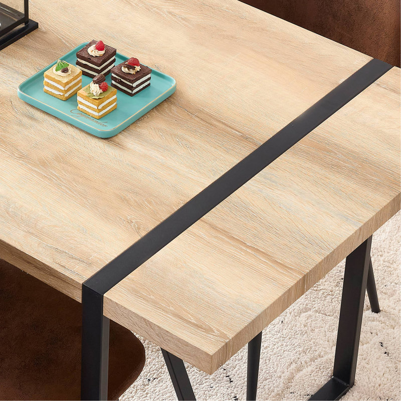Rustic Industrial Rectangular Wood Dining Table For 4-6 Person, With 1.5" Thick Engineered Wood Color Tabletop And Black Metal Legs,Desk For Kitchen Dining Living Room, 55.1" X 31.4"X 29.9"