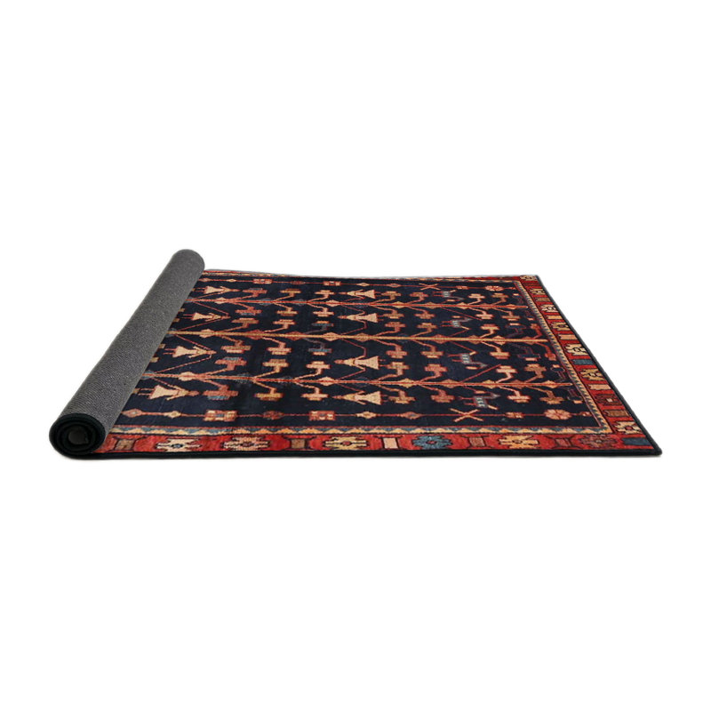 Tapis traditionnel rouge / noir, Rond 5 pi