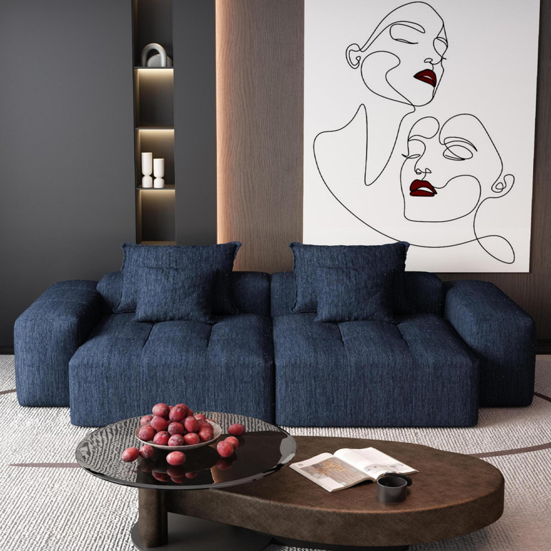 Canapé modulaire moderne en chenille avec siège capitonné, Bleu