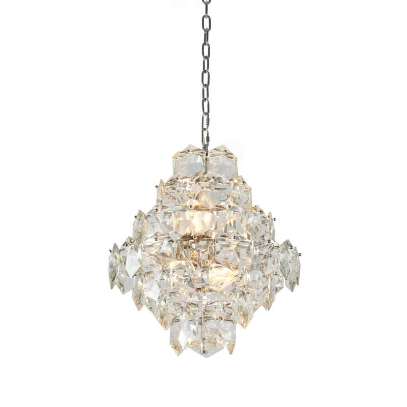 Lustre 8 lumières en acier inoxydable chromé avec détails en cristal transparent, Chrome