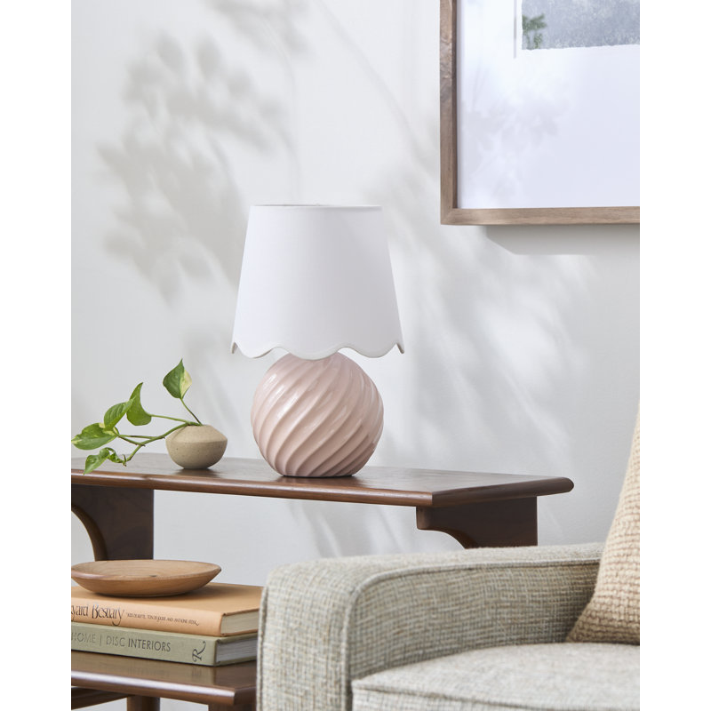 Wyatan Table Lamp, Pink, White Linen