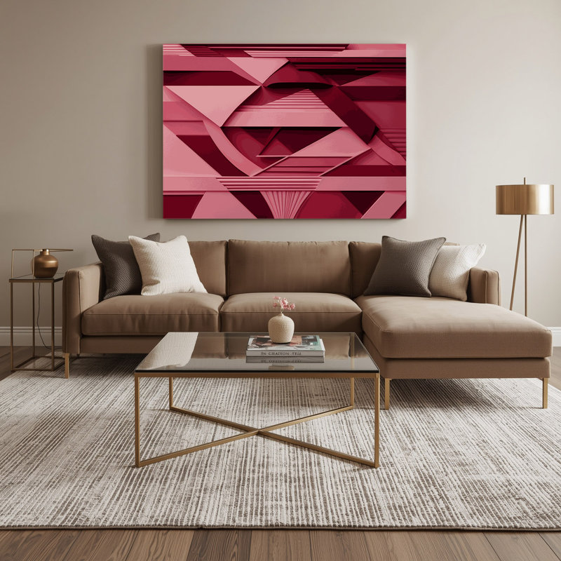 «Geometric Abstraction», art mural sur toile rose, H 11 po x l 14 po