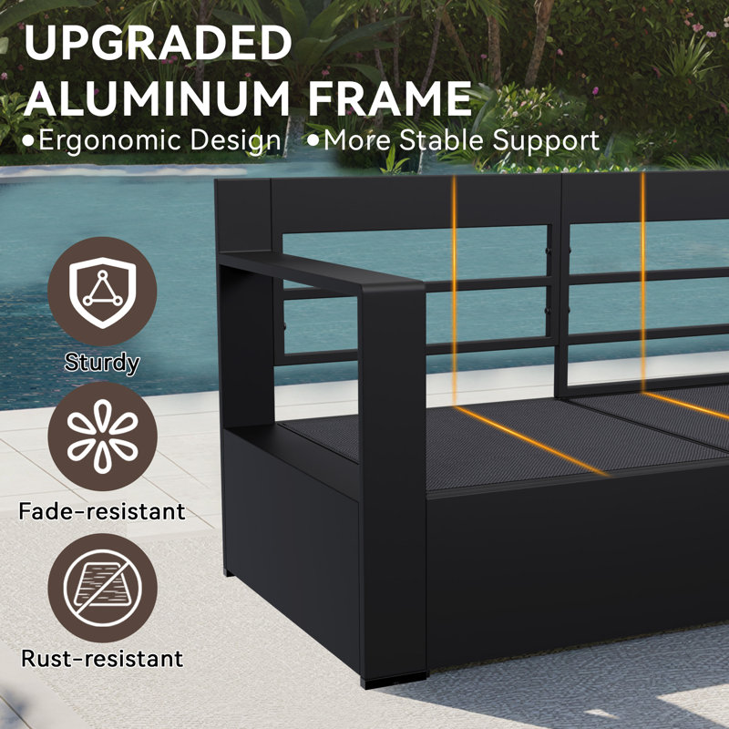 Abdullah 5-Piece Modern Aluminum Outdoor Patio Furniture Set with 4 Swivel Chairs and Grey Cushions, Gray