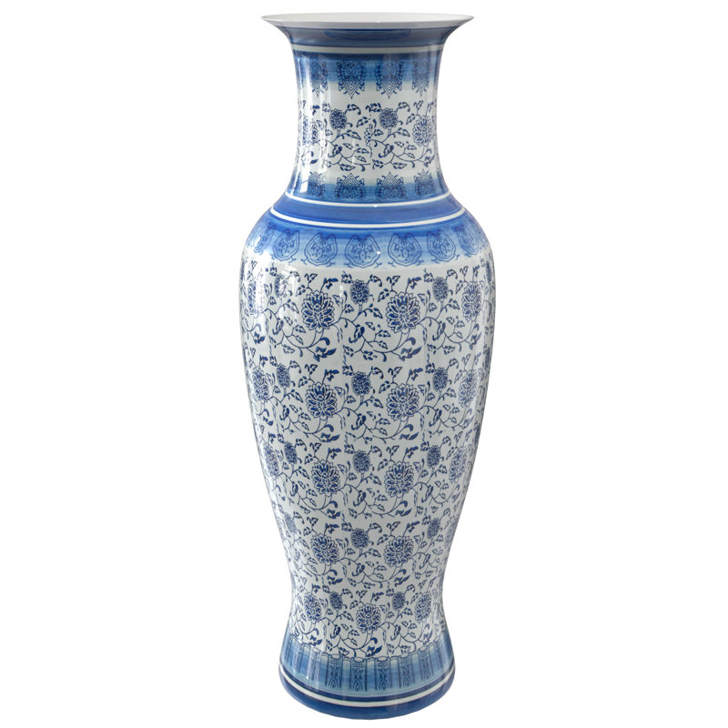 Vase de plancher en céramique HuneyCutt , Motif floral bleu