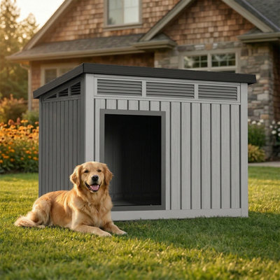 Niche pour chien avec toit imperméable et amovible résistante aux intempéries 24,14 po (gris)