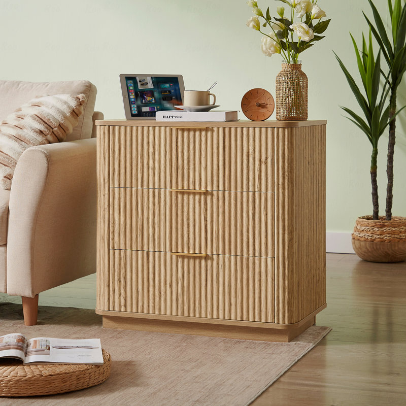 Ensemble de 3 tiroirs 2 pièces, commode à vagues 27,5 po, table de chevet, tiroir en bois