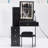 29.2" Small Size Left Bedside Cabinet Vanity Table + Cushioned Stool, 2 AC+2 USB Power Station, Hair Dryer Bracket, Extra Large Touch Control Sliding LED Mirror, Tri-Color Switching, Brightness Adjust-1209166595