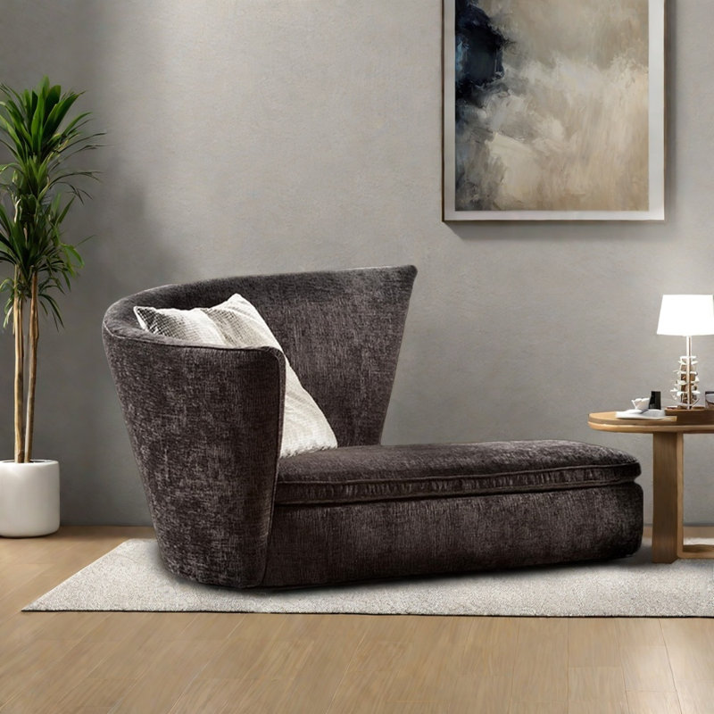 Chaise confortable en bois massif avec dossier haut, Left Hand Facing, Chenille grise foncée