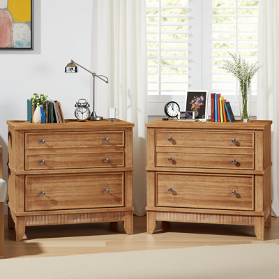 Hazel 3-Drawer Nightstand Set (2-Piece) - Solid Wood Side Tables with Felt-Lined Drawers, Rustic Charm for Bedroom & Living Room